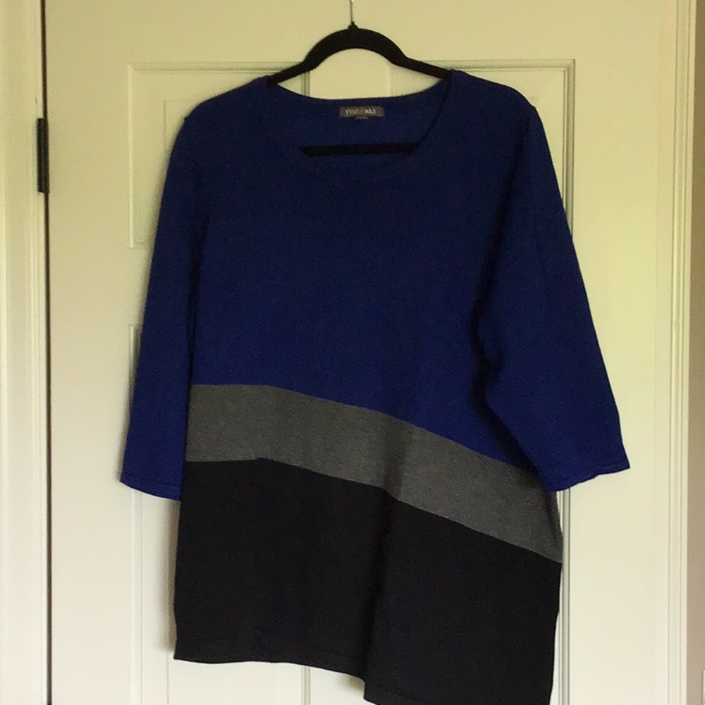 Roz & Ali Blue and Gray Crew Neck Sweater